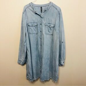 Crazy Train Light Blue Denim Faux Turquoise Snap Button-Up Shirt Dress w Belt